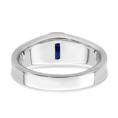 14K White Gold Created Sapphire and Diamond Mens Ring