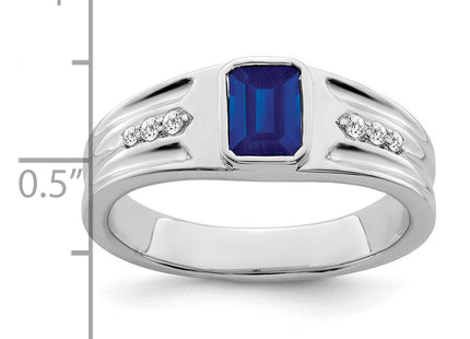 14k White Gold Created Sapphire and Diamond Mens Ring (Style RM7306-SA-010-WA)