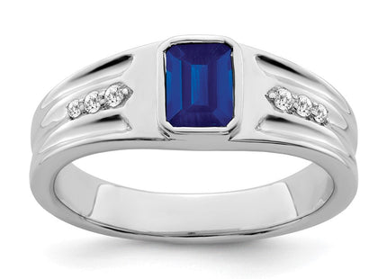 14k White Gold Created Sapphire and Diamond Mens Ring (Style RM7306-SA-010-WA)