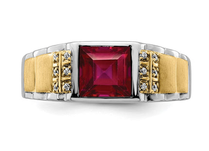 14k Two-tone Created Ruby and Diamond Mens Ring (Style RM7307-CRU-006-WYA)