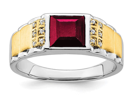 14k Two-tone Created Ruby and Diamond Mens Ring (Style RM7307-CRU-006-WYA)