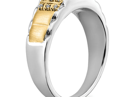 14k Two-tone Created Sapphire and Diamond Mens Ring