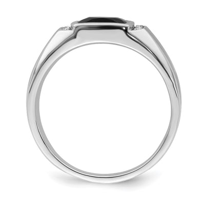 14K White Gold Onyx and Diamond Mens Ring