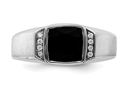 14k White Gold Onyx and Diamond Mens Ring