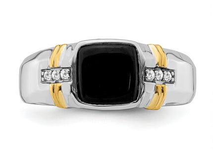 14k Two-tone Onyx and Diamond Mens Ring