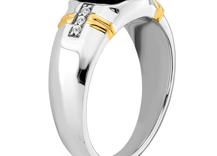 14k Two-tone Onyx and Diamond Mens Ring
