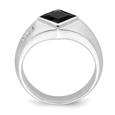 14K White Gold Onyx and Diamond Mens Ring