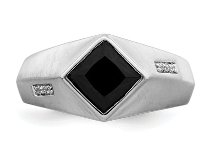 14k White Gold Onyx and Diamond Mens Ring