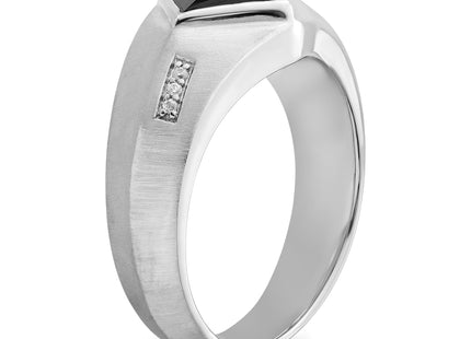 14k White Gold Onyx and Diamond Mens Ring