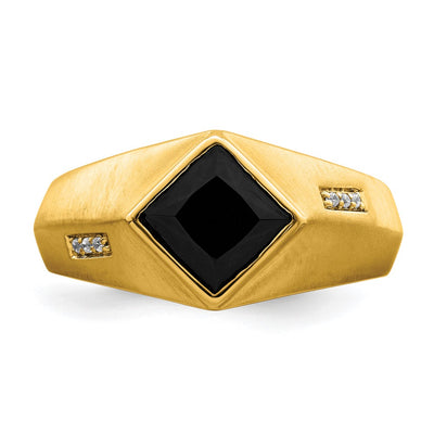 14K Onyx and Diamond Satin Mens Ring