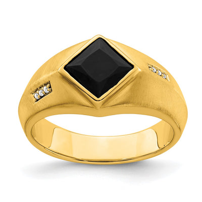 14K Onyx and Diamond Satin Mens Ring