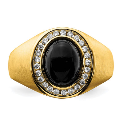14K Oval Onyx and Diamond Mens Ring