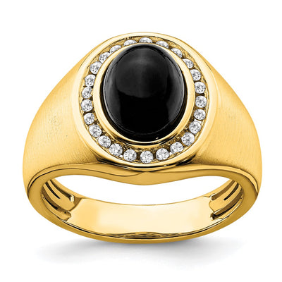 14K Oval Onyx and Diamond Mens Ring