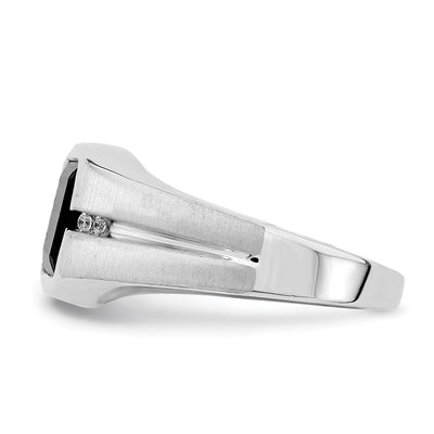 14K White Gold Onyx and Diamond Mens Ring