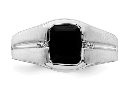14k White Gold Onyx and Diamond Mens Ring