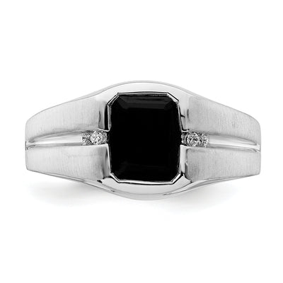 14K White Gold Onyx and Diamond Mens Ring