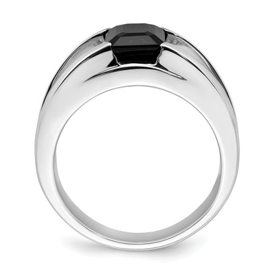 14K White Gold Onyx and Diamond Mens Ring