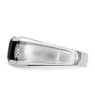14K White Gold Onyx and Diamond Mens Ring