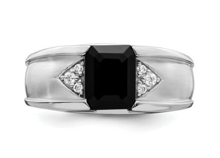 14k White Gold Onyx and Diamond Mens Ring