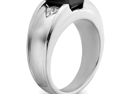 14k White Gold Onyx and Diamond Mens Ring