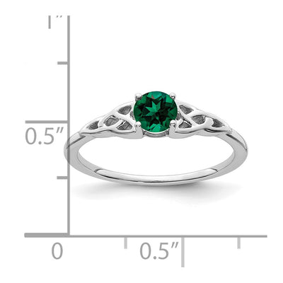 14K White Gold Created Emerald Celtic Knot Ring