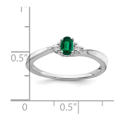 14K White Gold Created Emerald and Diamond Ring