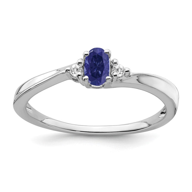 14k White Gold Created Sapphire and Diamond Ring
