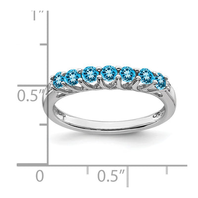 14K White Gold Blue Topaz and Diamond 7-stone Ring