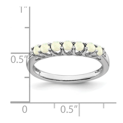 14K White Gold Created Opal and Diamond 7-stone Ring