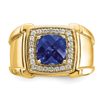 14K Created Checkerboard Sapphire and Diamond Mens Ring