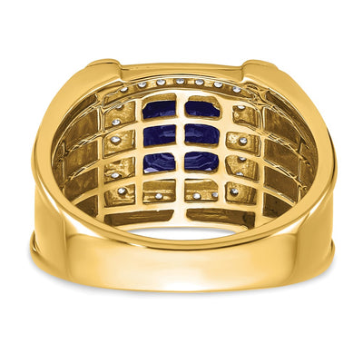 14K Created Checkerboard Sapphire and Diamond Mens Ring