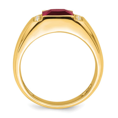 14K Square Created Ruby and Diamond Mens Ring