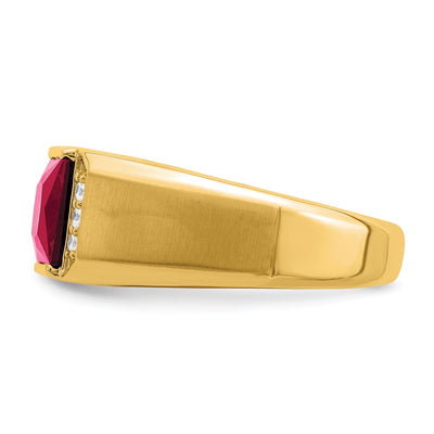 14K Square Created Ruby and Diamond Mens Ring