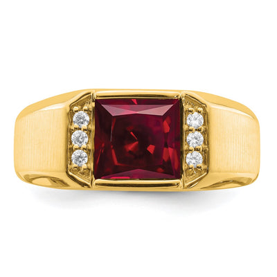 14K Square Created Ruby and Diamond Mens Ring