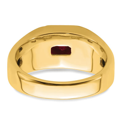 14K Square Created Ruby and Diamond Mens Ring