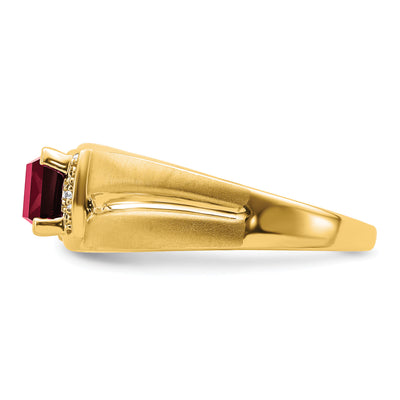 14K Emerald-cut Created Ruby and Diamond Mens Ring