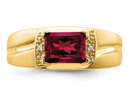 14k Emerald-cut Created Ruby and Diamond Mens Ring