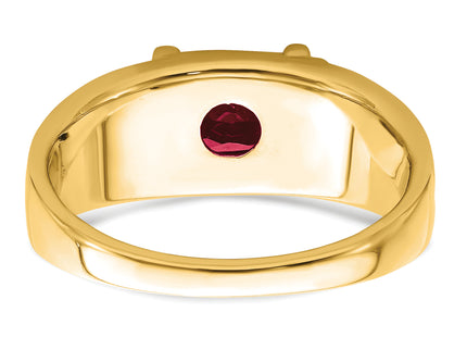 14k Emerald-cut Created Ruby and Diamond Mens Ring