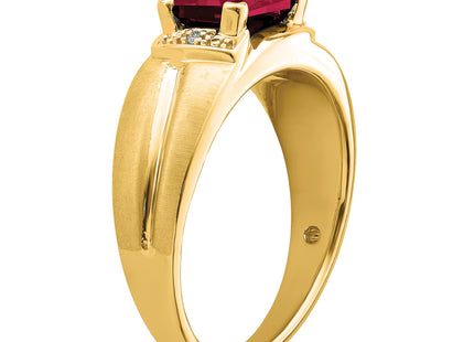 14k Emerald-cut Created Ruby and Diamond Mens Ring