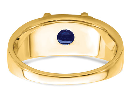 14k Emerald-cut Created Sapphire and Diamond Mens Ring