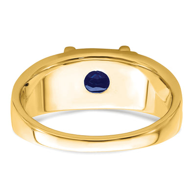 14K Emerald-cut Created Sapphire and Diamond Mens Ring