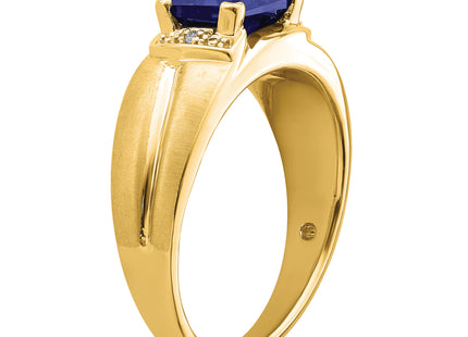 14k Emerald-cut Created Sapphire and Diamond Mens Ring