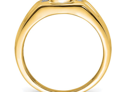 14K Cushion Created Sapphire and Diamond Mens Ring