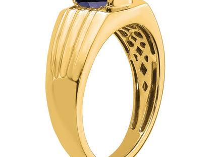 14K Cushion Created Sapphire and Diamond Mens Ring