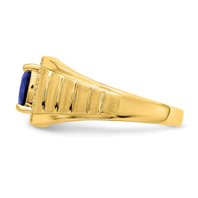 14K Cushion Created Sapphire and Diamond Mens Ring