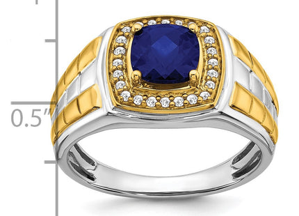 14k Two-tone Created Sapphire and Diamond Mens Ring (Style RM7469-CSA-019-WYA)