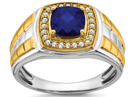 14k Two-tone Created Sapphire and Diamond Mens Ring (Style RM7469-CSA-019-WYA)