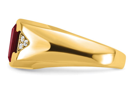 14k Emerald-cut Created Ruby and Diamond Mens Ring (Style RM7470-CRU-009-YA)