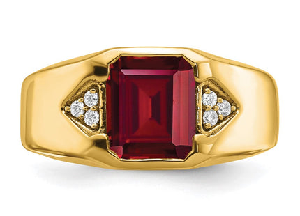 14k Emerald-cut Created Ruby and Diamond Mens Ring (Style RM7470-CRU-009-YA)
