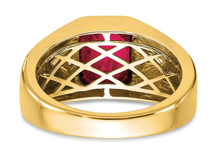 14k Emerald-cut Created Ruby and Diamond Mens Ring (Style RM7470-CRU-009-YA)
